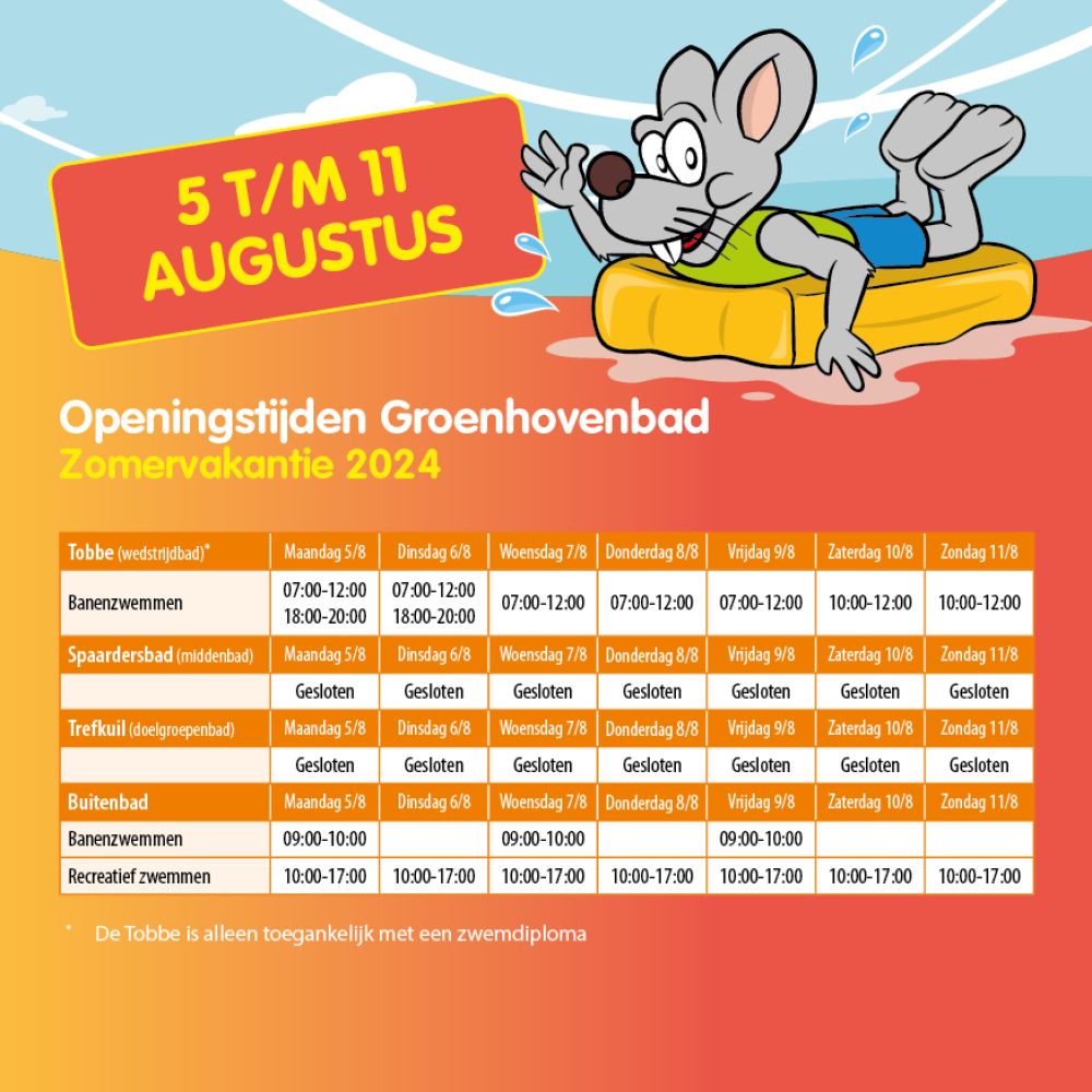 Zomervakantie | Openingstijden Groenhovenbad